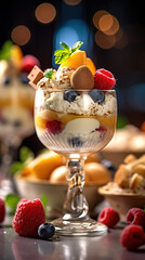 Ice cream dessert with fruits created with genertive AI.