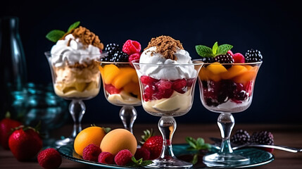 Ice cream dessert with fruits created with genertive AI.