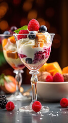 Ice cream dessert with fruits created with genertive AI.