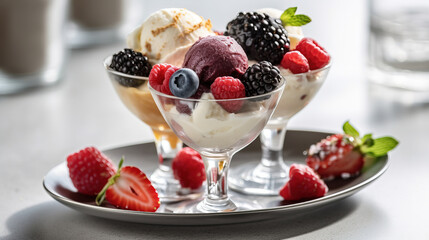 Ice cream dessert with fruits created with genertive AI.