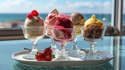 Ice cream dessert with fruits created with genertive AI.