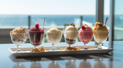 Ice cream dessert with fruits created with genertive AI.