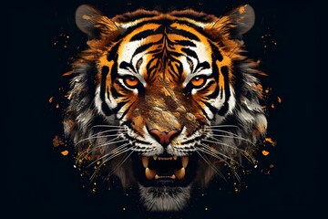 Cool intimidating Tiger portrait, printable wallpaper, perfect for printing, animal print graphic design