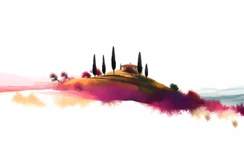 Fotobehang Illustration with a beautiful view of the hills of Tuscany, Italy © proslgn
