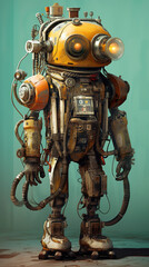 portrait of the bizarres and weird dystopian robot, full body, strange machine, generative ai 