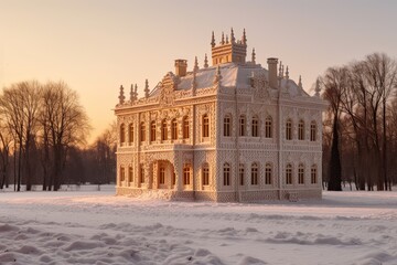 White Branicki Palace in Bialystok made of gingerbread. Generative AI