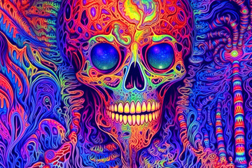 Skull, psychedelic art. Generative AI