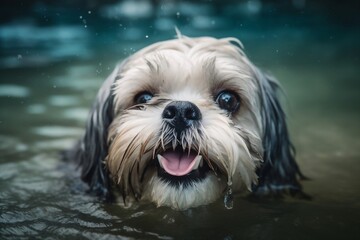 puppy in water - obrazy, fototapety, plakaty