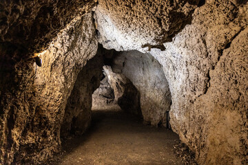 Limestone Bat Cave Jaskinia Nietoperzowa known for multiple species of nesting bats in Jerzmanowice village in Bedkowska Valley near Cracow in Lesser Poland