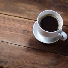 White cup of coffee on wooden table, Generative AI