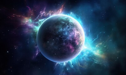  a space scene with a planet in the middle of the image.  generative ai