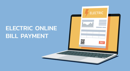 Fototapeta na wymiar online payment with electricity bill on laptop computer screen, vector flat illustration