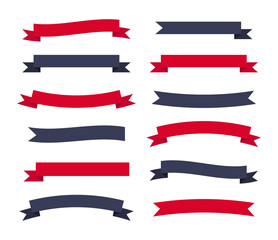 Set of red and blue ribbons. Collection. Vector illustration.