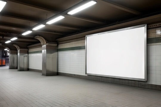 white blank mockup frame on the wall of the wubway station