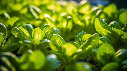 Hydroponic vegetables grow in greenhouse. Selective focus. AI generated
