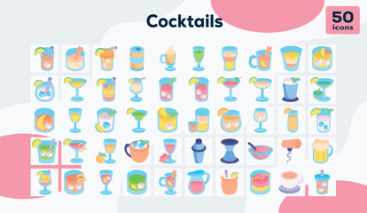 Cocktails flat icons pack