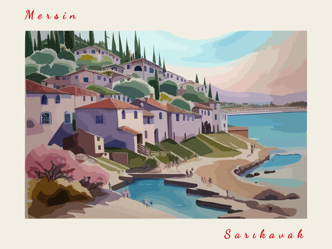 Sarıkavak: Postcard design with a scene in Turkey and the city name Sarıkavak