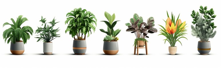 Fototapeta na wymiar Collection of beautiful plants in ceramic pots isolated