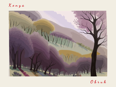 Obruk: Postcard design with a scene in Turkey and the city name Obruk