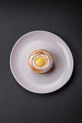 Delicious tart with citrus filling and walnut cream