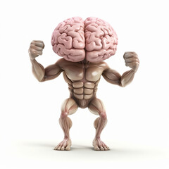 Muscular body with big brain. Combination of physical and intellectual strength. Bodybuilding and intelligence. Strong mucles and cerebellum. Created by generative AI.