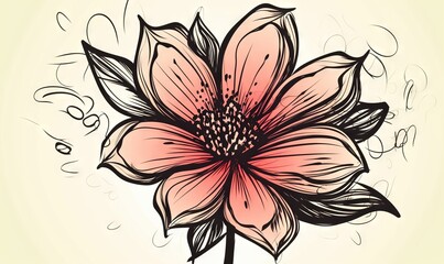  a drawing of a pink flower on a white background with a black outline.  generative ai