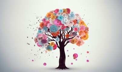  a colorful tree with lots of flowers on it's branches.  generative ai