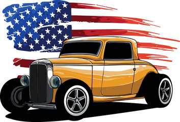 vector illustration of hot rod with american flag