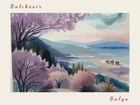 Balya: Postcard design with a scene in Turkey and the city name Balya