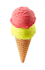 Various ice cream scoops with cone isolated on white background