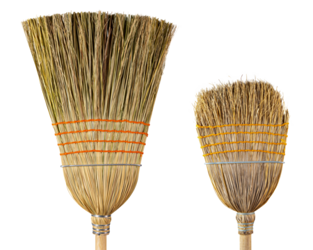 Broom. Corn straw broom. New and old used one. Professional natural organic wooden extra large heavy duty broom. Cleaning tool for home, garden, office room. Commercial business, cleaning service