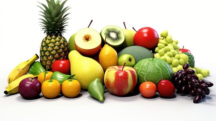 Obraz na płótnie Canvas Photo Food fruit and vegetable 3d white background Generative AI