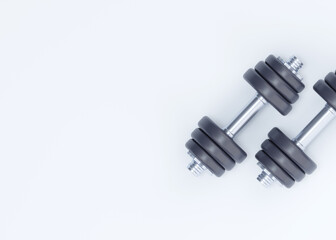 Dumbbell 3d render illustration - simple black gym equipment, realistic barbell for strength health concept