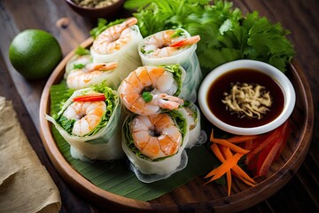 Vietnamese Food, Fresh Spring Roll with Shrimp. Generative AI