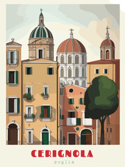 Cerignola: Beautiful vintage-styled poster of with a city and the name Cerignola in Puglia