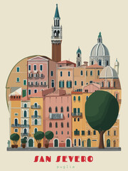 San Severo: Beautiful vintage-styled poster of with a city and the name San Severo in Puglia