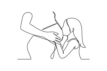 continuous line drawing of child kissing belly  pregnant mother