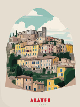 Alatri: Beautiful vintage-styled poster of with a city and the name Alatri in Lazio