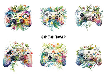 Gamepad Flower Clipart Bundle - High-Quality Illustrations -Suitable for Sublimation