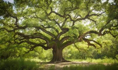 a large tree with lots of branches and green leaves on it. generative ai
