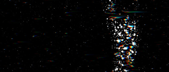Grunge colorful digital glitch stars and engraved noise effect banner. Futuristic cyberpunk tv media error design lines  Retro futurism, web punk, rave DJ techno in reflection disco shape Synth wave. 