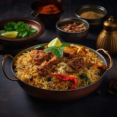 Nasi Biryani, a South Asian Indian dish of spiced rice and meat.