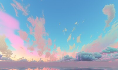 Obraz na płótnie Canvas a painting of a sky with clouds reflecting in the water. generative ai