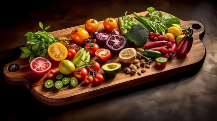Fruit and vegetables on a chopping board