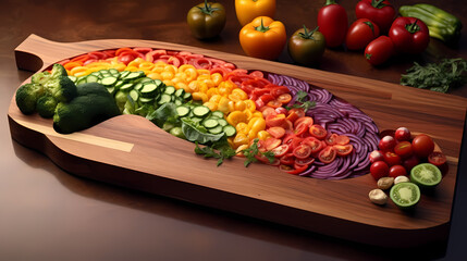 Fruit and vegetables on a chopping board