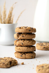 Sweet Chocolate Chip Cookies on white table