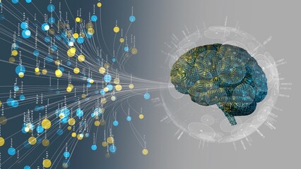 Artificial intelligence digital brain connected to a neural network of a sophisticated language model. AI animation. Big DATA. computer networks. data driven Research. Dangers of modern AI systems.