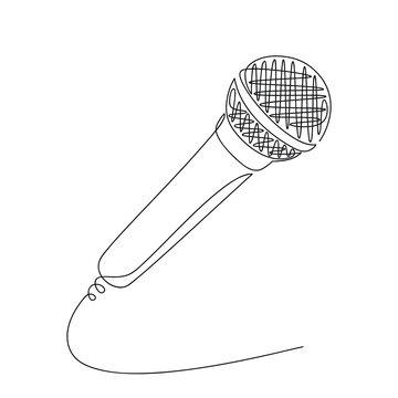 Microphone stand icon vector line continuous drawing. Hand drawn linear illustration. Outline design, print, banner, card, brochure, poster, logo. Music, radio, audio broadcast, media, concert.