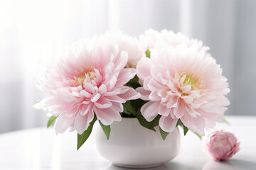 Delicate Pink Dahlia Flowers in vase. Generative AI