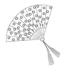Japanese hand fan women accessory vector illustration, simple hand drawn folding object traditional symbol of Asian countries, oriental culture concept